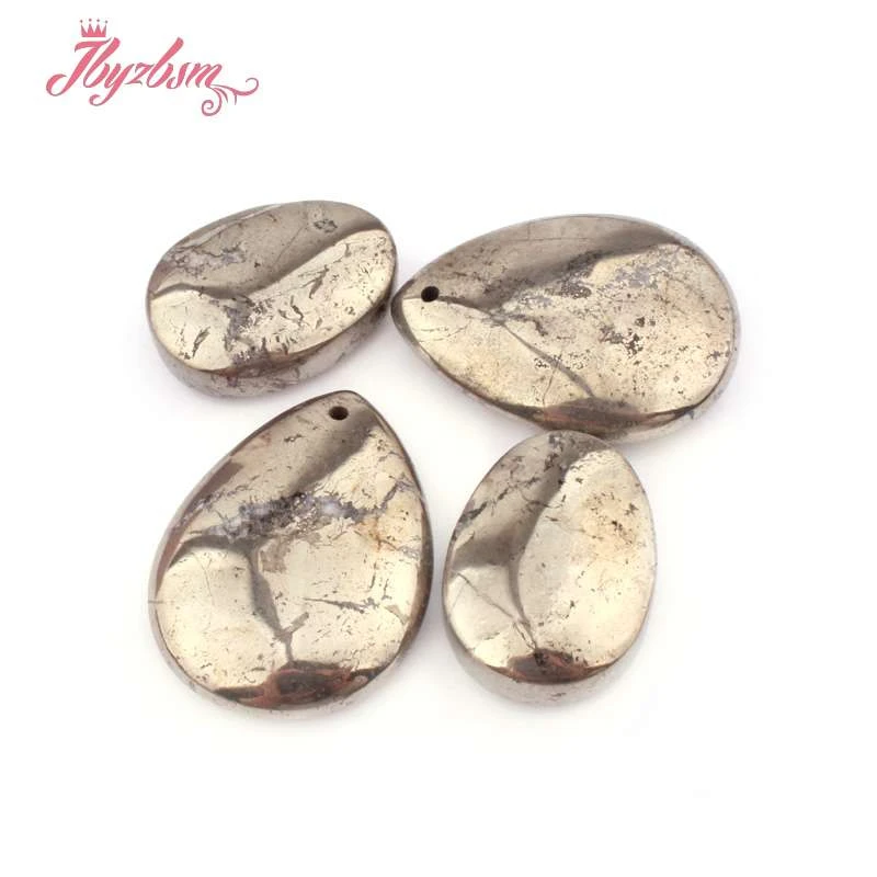 22x30mm 30x40mm Drop Silver Gray Pyrite Smooth Natural Stone Beads Loose For DIY Gift Necklace Pandant Jewelry Making 1 Pc