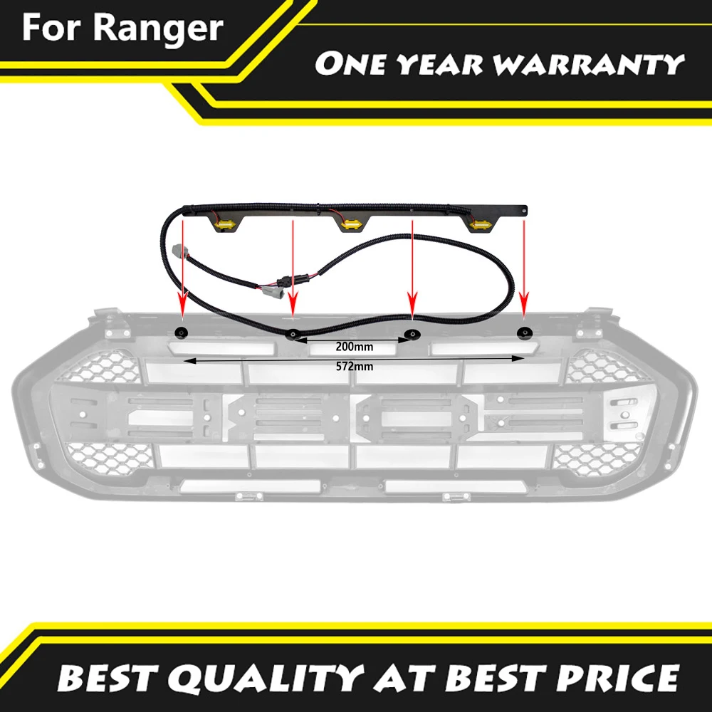 Amber LED Grille Light Fit For Ford Ranger Raptor T8 2019-2021 19RR Plug and Play Pickup Modified Parts