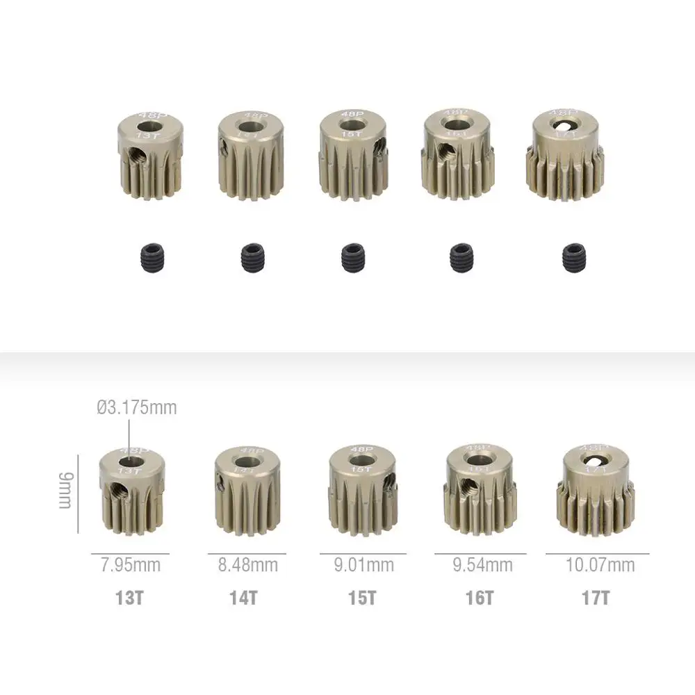 5PCS 32DP 48DP 64DP M0.6 3.175mm Metalen Aluminium Rondsel Motor Gear Set 12 T-50 T voor 1/10 RC Auto Vrachtwagen Buggy Auto