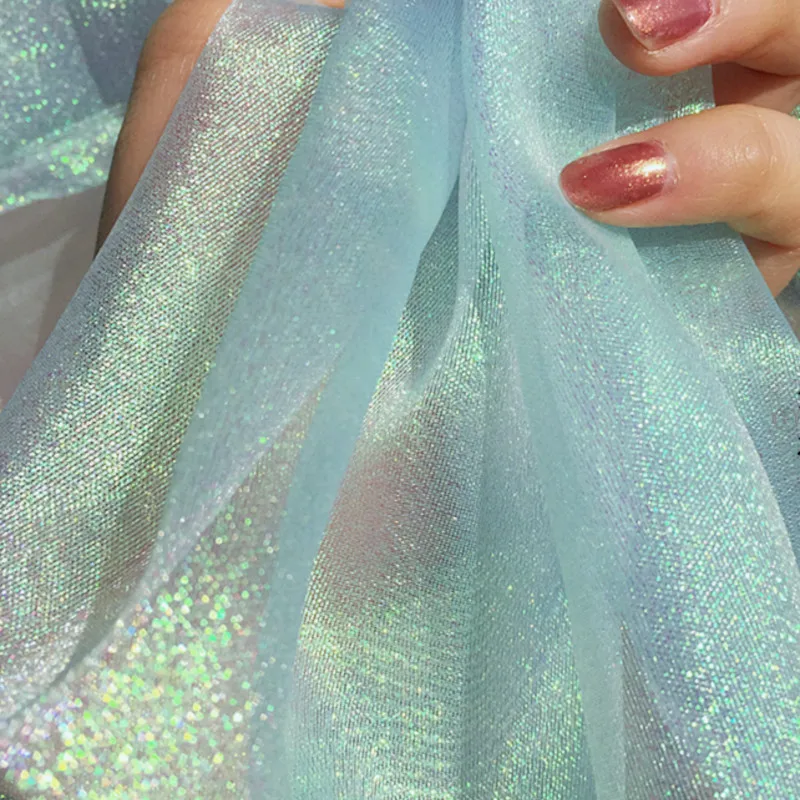 Sparkle Shiny Fabric, Magic Iridescent Organza, Holographic Translucent Cloth