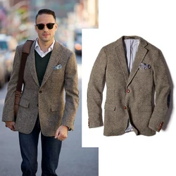 Tailor-Made Man Winter Tweed Jacket Slim Fit Vintage Male Clothing Warm Overcoat Custom Made 2 Button Patches Blazer Costume