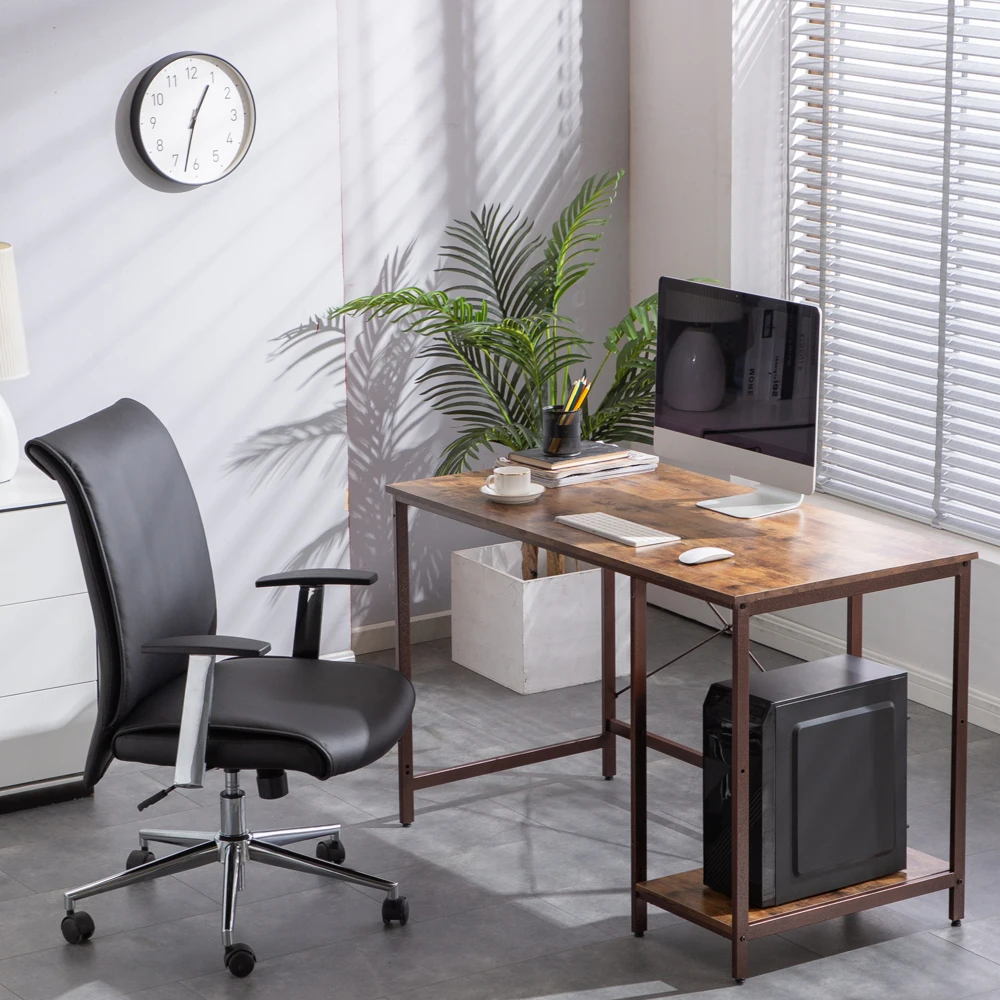 Industrial Style Computer Desk 3-Layers PC Laptop Study Table Workstation for Home&Office 120x60x75CM Walnut Color[US-Stock]