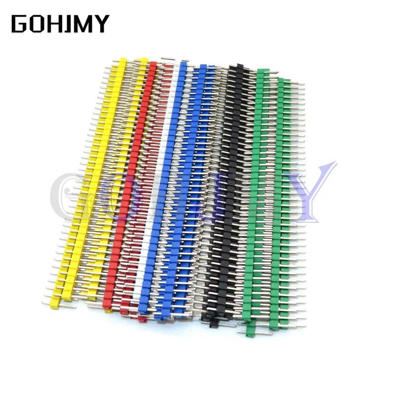 30PCS Pin Connector Male 2.54mm Pitch Pin Header Strip Single Row 40 pin Connector Kit for PCB board  (6 Colors Each 5pcs)