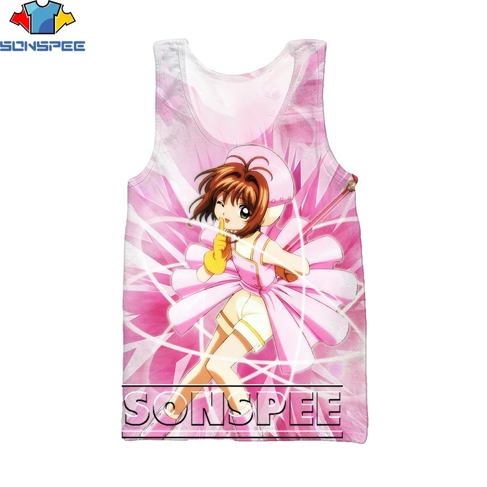 

SONSPEE 3D Printing Anime Card Captor Sakura Tank Top Summer Sleeveless Garment Fashion Trend All-match Sports Undershirt