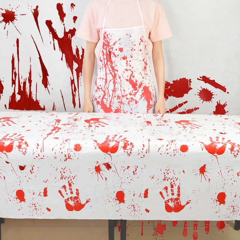 

260cm Halloween Decoration Plastic Blood stains Tablecloth Red Fireplace Mantel Scarf Event Halloween Party Table Cover Decor