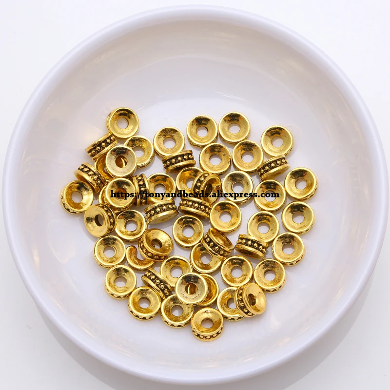 (50 Stück / Los!) Europäischer Spacer-Charm-Verbinder, Crimp-Endperlen aus Legierung in Antikgoldfarbe, geeignet für die Armbandherstellung. – Detail 7