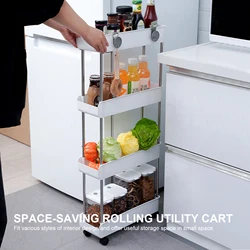 3/4 Layers Storage Rack Bathroom Storage Utility Cart with Wheels Portable Fridge Slim Standing Shelf Kitchen Storage Organizer