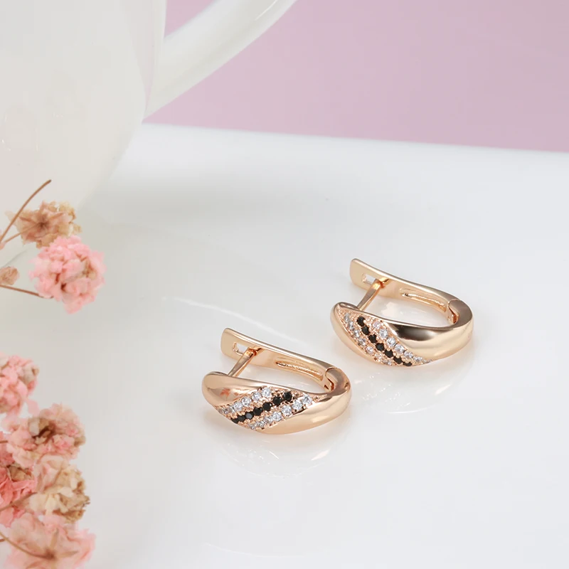 Kinel New 585 Rose Gold Earrings for Women Vintage Bride Natural Black Zircon Earrings Fine Wedding Jewelry Party Crystal Gift