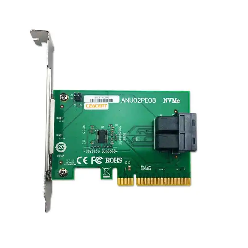 ANU02PE08 NVMe U.2 to PCIe Adapter, PCIe 3.0 x8 to 2*SFF8643 NVMe Controller By SFF8643 to SFF8639 Cable, Low Bracket Included