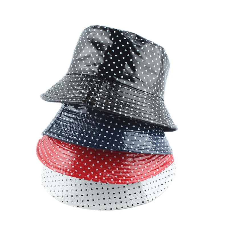 2022 Leather Dot Print Two side Reversible Bucket Hat Waterproof Fisherman Hat Sun Cap Fishing Hats For Women Men