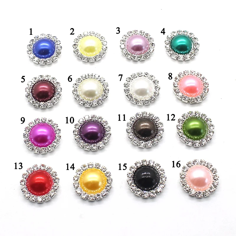 10Pcs / Lot 16MM Round Pearl Rhinestone Buttons, Sewing Decoration Accessories For Needlework, DIY Handmade Crafts