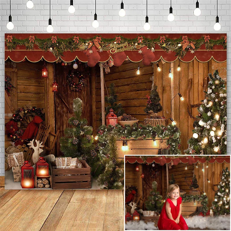 MOCSICKA Photography Background Christmas Tree Lights Wreaths Fireplace Toy Socks Birthday Party Backdrop Photocall Photo Studio