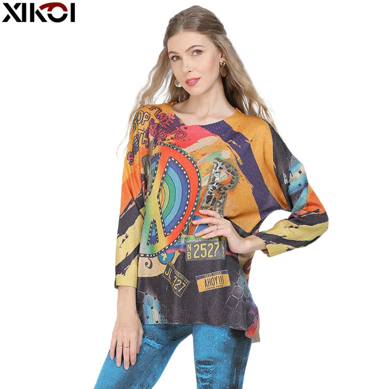 

XIKOI Oversized Sweater For Women Winter Warm Long Pullover Dresses Fashion Retor Print Jumper Casual Knitted Sweater Pull Femme