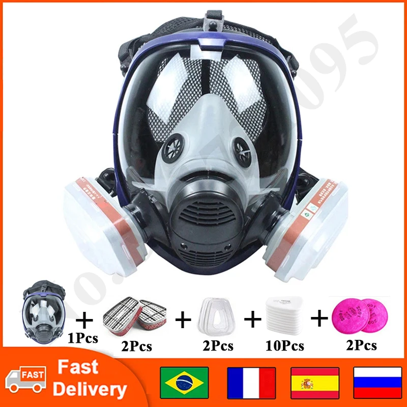 Masque à Gaz Chimique 6800 7 en 1, Anti-Poussière, Vaccination, Peinture, Pesticide, Spray, Silicone, Couverture Complète pour Soudage en Laboratoire