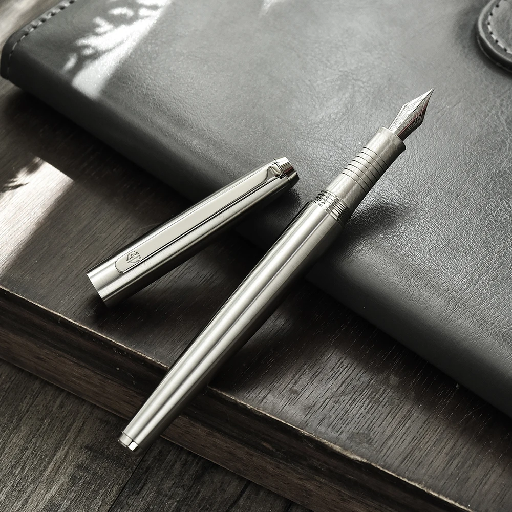 517S Hongdian Füllfederhalter aus Metall, Edelstahl, Silber, EF/F/gebogene Spitze, ausgezeichnetes Schreiben, Geschenk, Tintenstift für Business, Büro und Zuhause – Detail 3