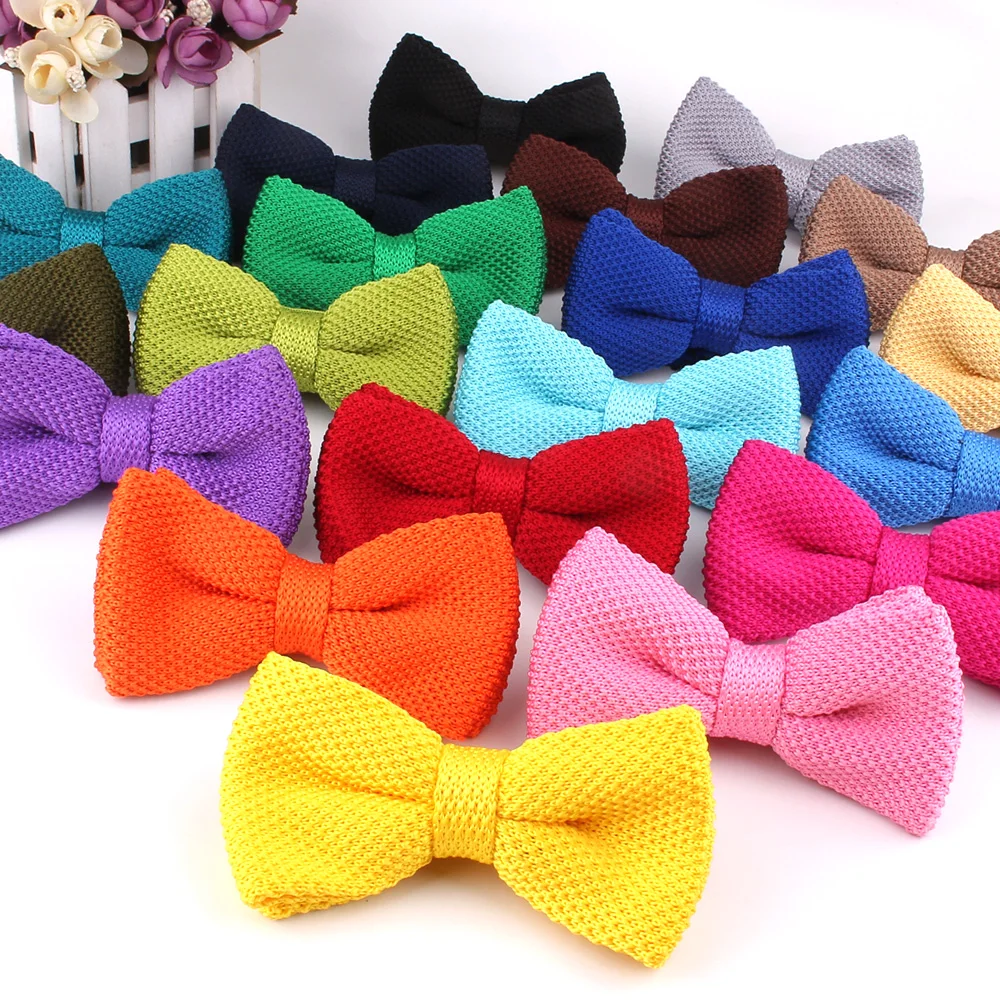 New Men Solid Knitted Bowtie Bow Tie for Mens Pre-Tied Adjustable Knit Bowtie 30 colors Free shipping