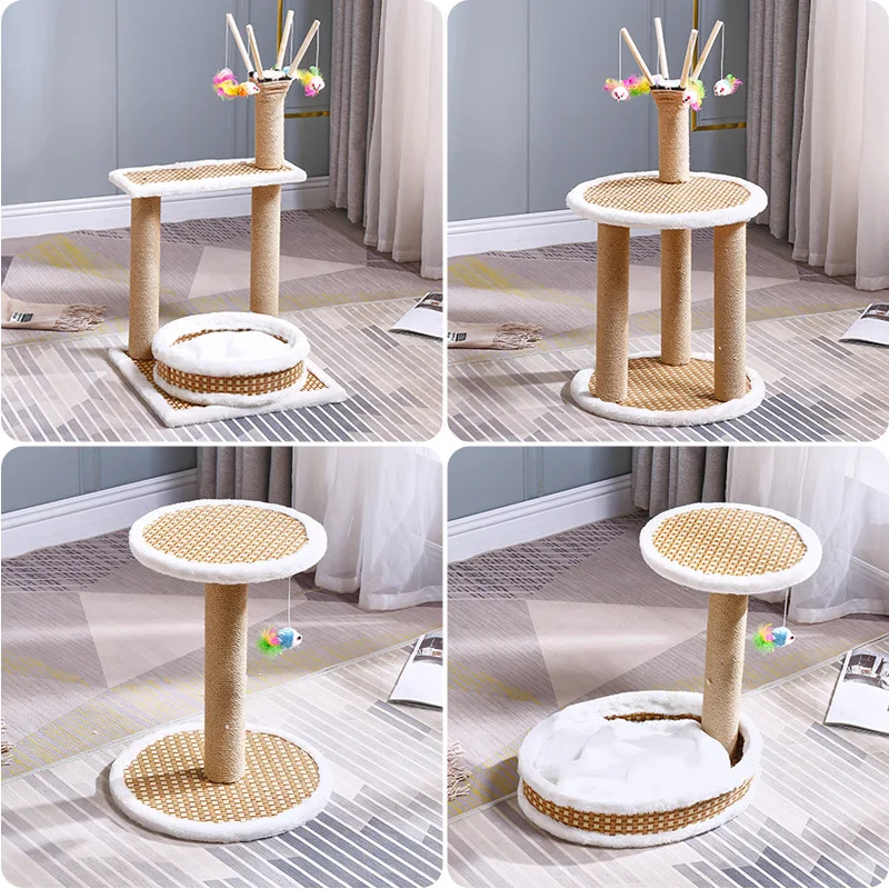 

Four Seasons Climbing Frame for Cats, Rattan Mat, Cat Nest Tree, Scratcher Board Toy, Cat jumping Platform, Scratch Column,