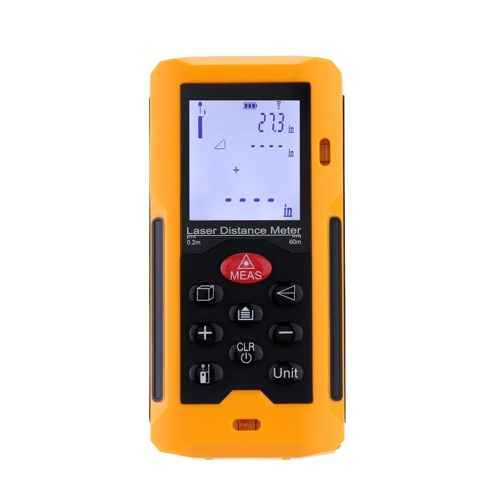 Handheld 60m/196ft Digital Laser Distance Meter Range Finder Measure Distance Area Volume Self-calibration Level Bubble