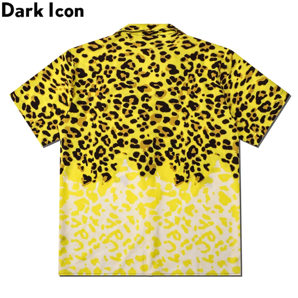 Dark Icon Yellow Leopard Hawaiian Shirt Men Vintage Street Polo Shirt Man Man Blouse