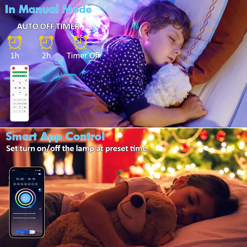 3D Moon Lamp White Noise Night Light Adjusted Speed Smart App Touch Galaxy Levitating with Remote Control 360°Flexible Rotation
