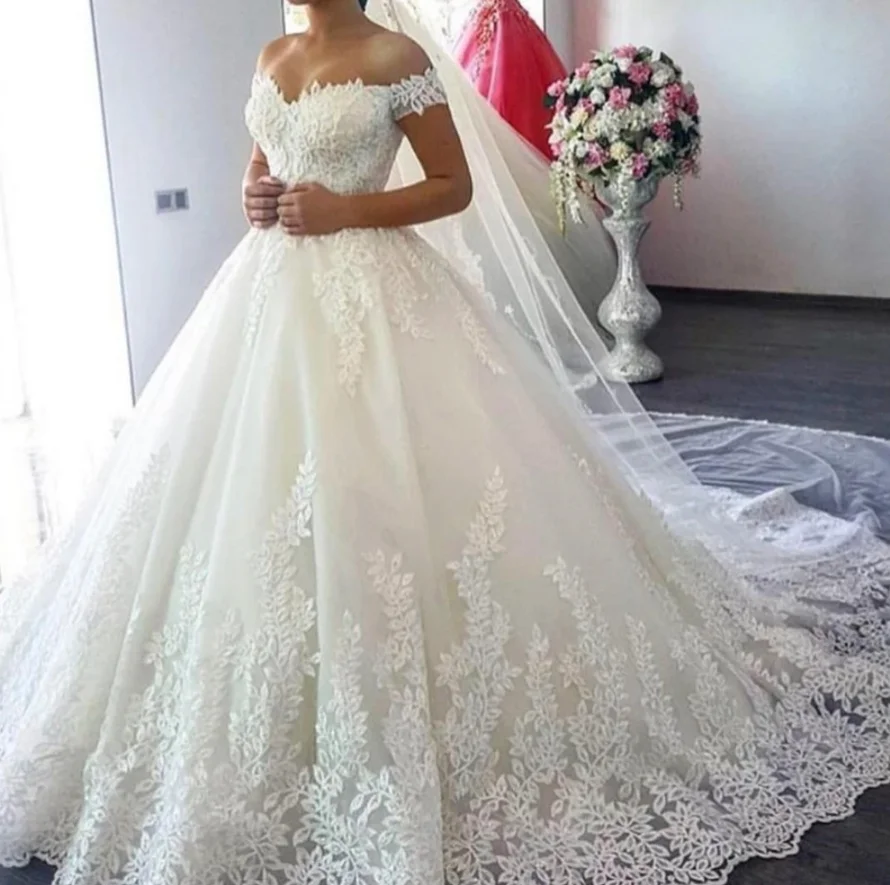 

2022 New White Ivory Off the Shoulder Vestido De Noiva Wedding Dress Train Custom-made Plus Size Bridal Tulle Mariage boho