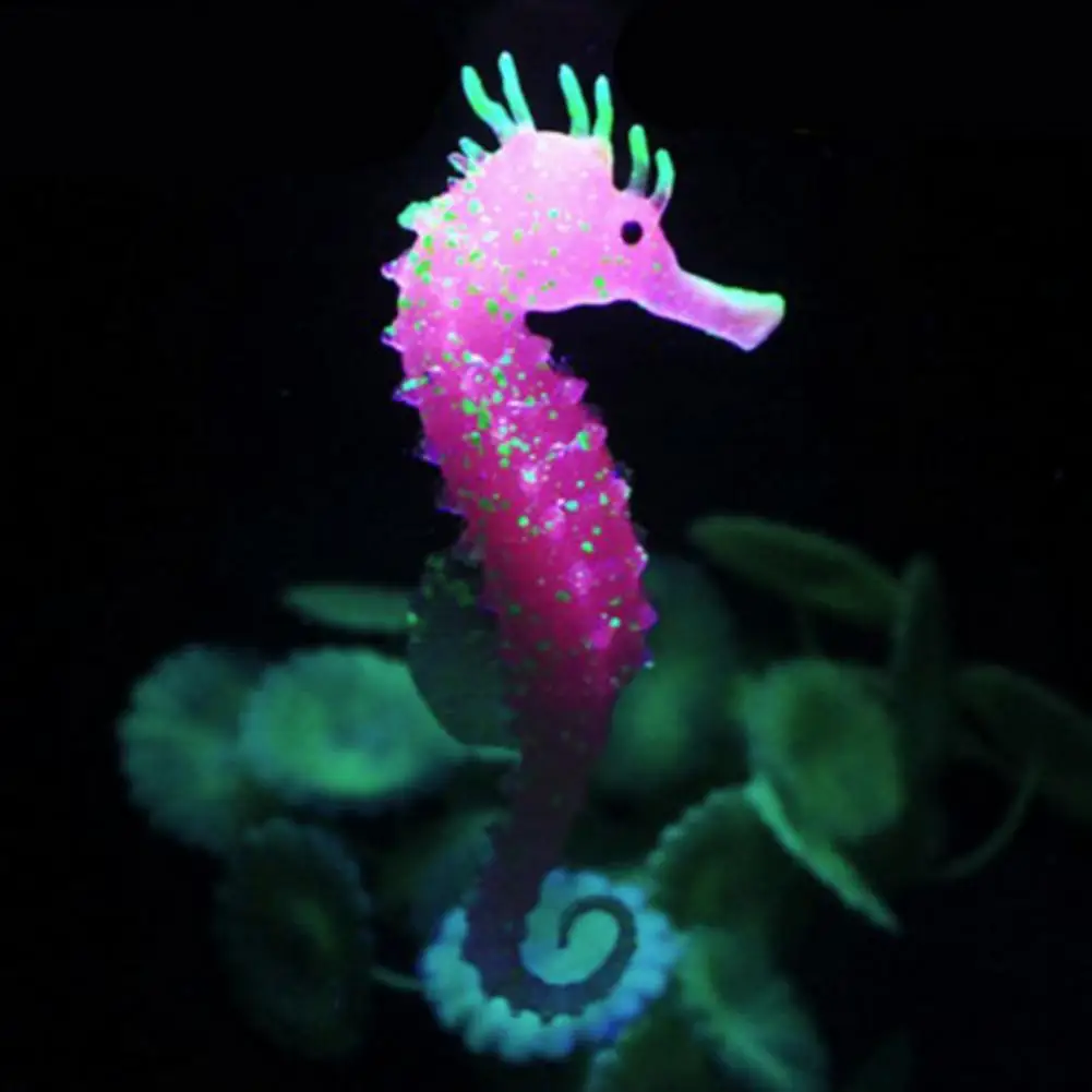 Aquarium Luminous Seahorse Ornament Glow In Dark Landscaping Silicone Sea Horse Glowing Fish Tank Decoration Hippocampus Sale