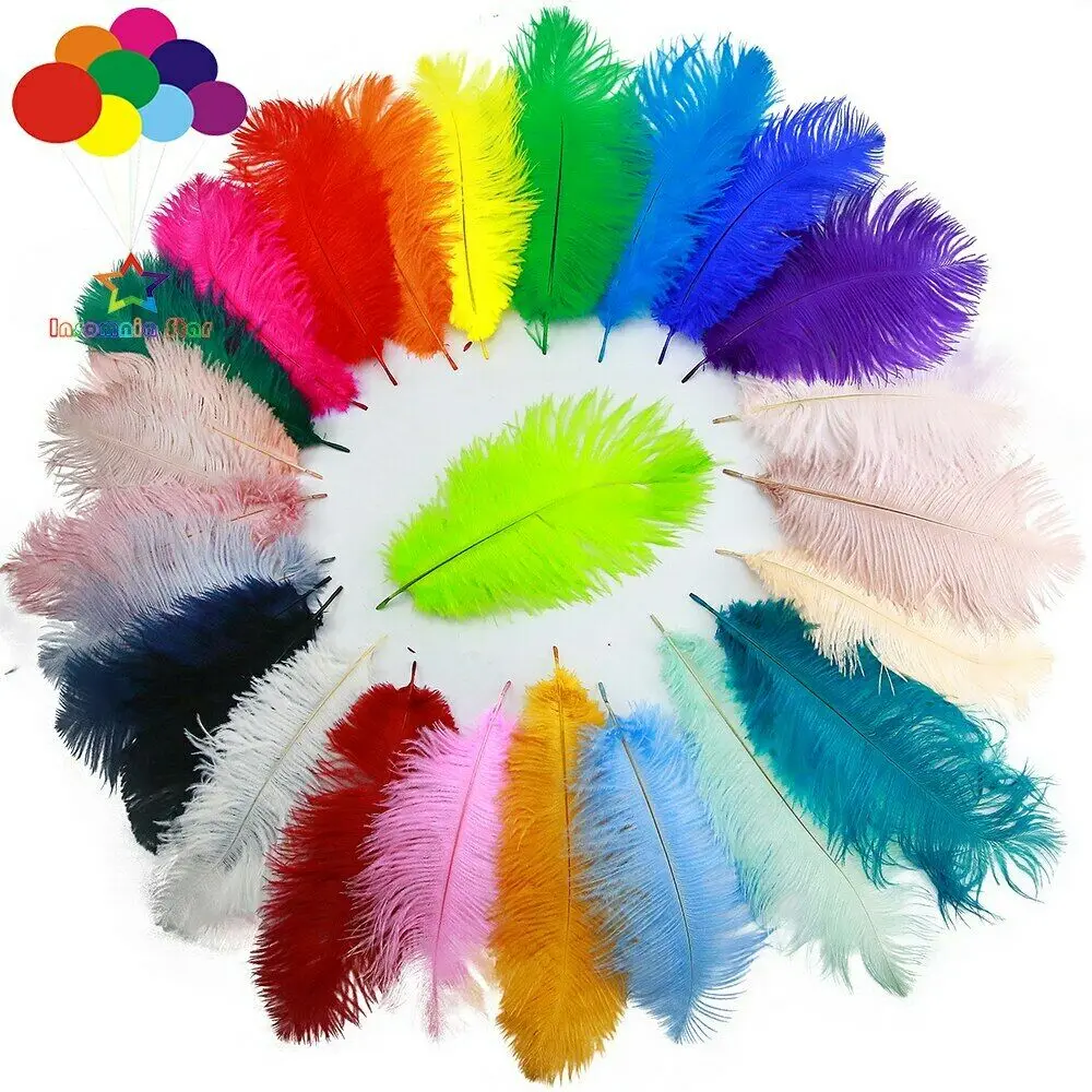 Ostrich Feathers for Decoration, Starry Wedding Mask, Handmade DIY, 30 Colors, 15-20 cm