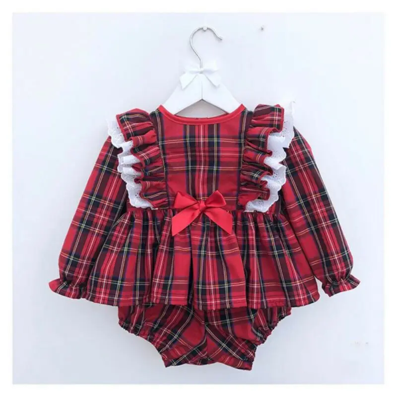 

PUDCOCO Christmas Newborn Baby Girl Plaid Clothes Ruffle Romper Jumpsuit Dress Shorts Pants Outfit 0-24M