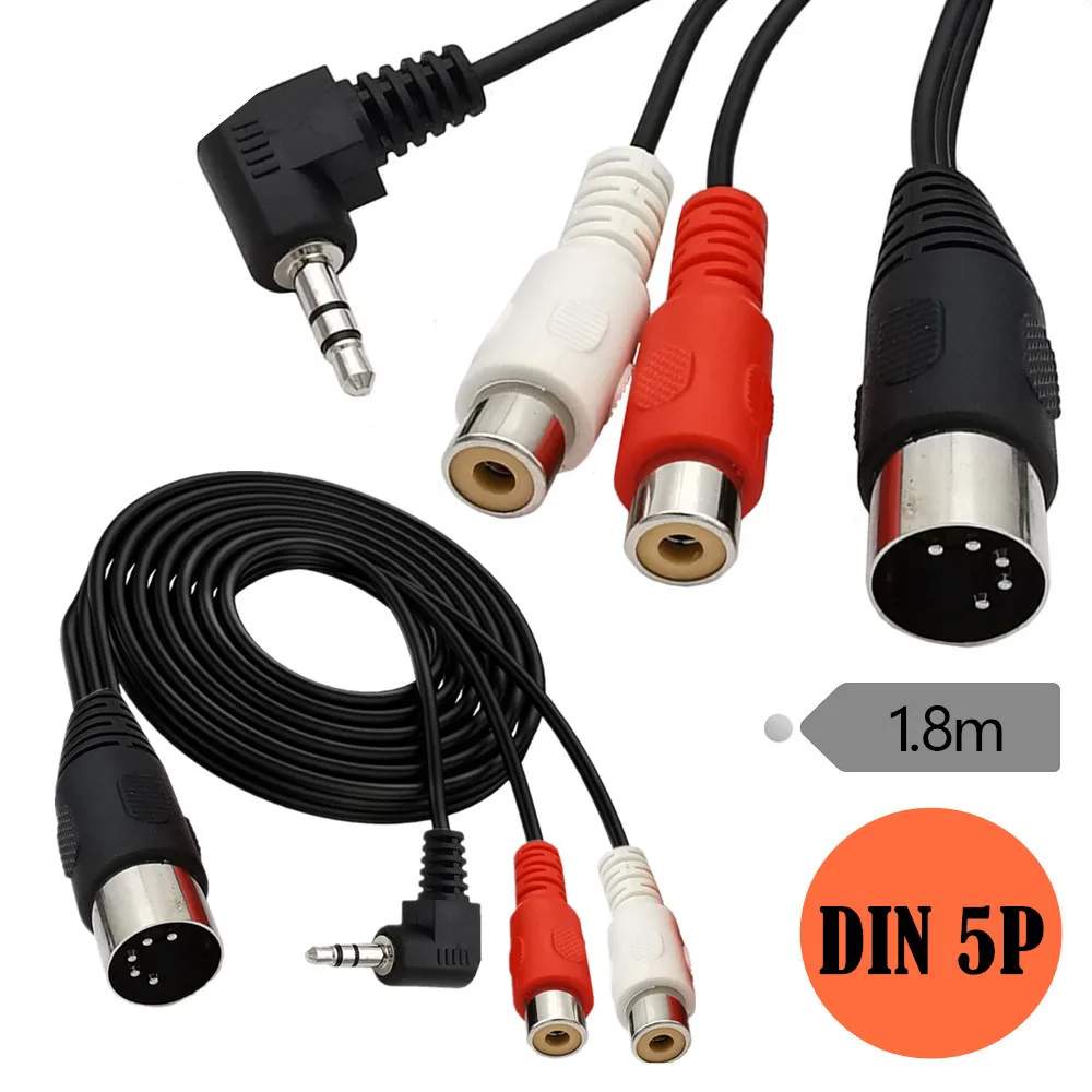 

MIDI DIN 5P 5PIN Male To 2 RCA Female +3.5mm 90 Degree Right Angle 3.5mm RCA Male Audio adapter cable 1.8M 6FT