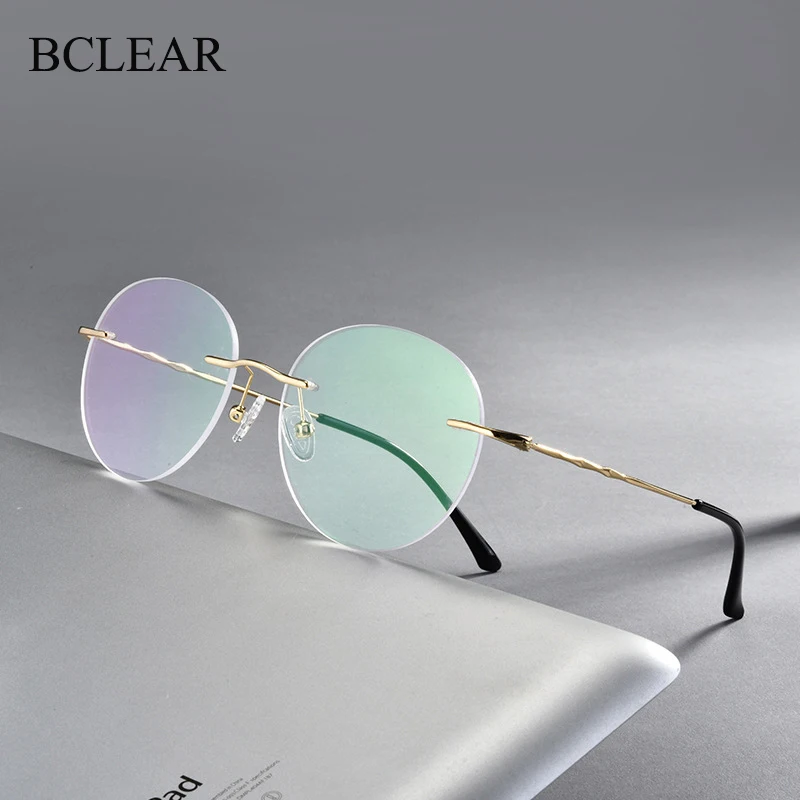 Titanium Alloy Rimless Glasses Frame Men Ultralight Round Eyeglasses Myopia Prescription Frames For Women Optical Eye Glass