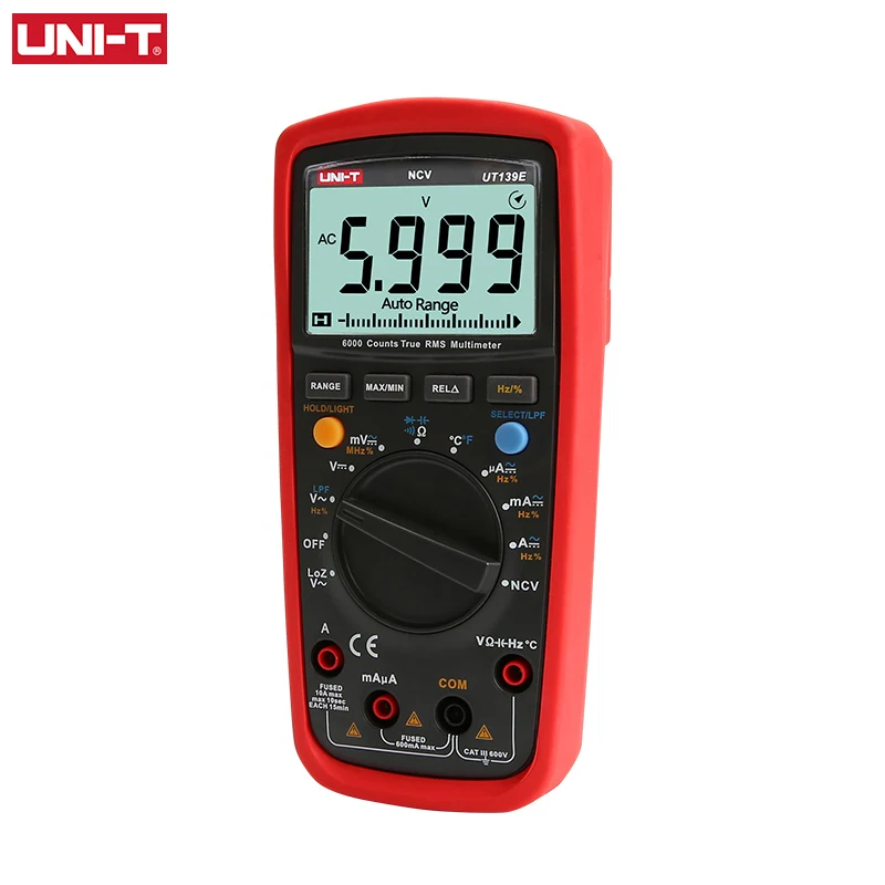 UNI-T 600V 10A Multimeter Digital UNI T UT139E 6000 Counts NCV AC DC Current Voltage Meter Resistance Capacitance Tester