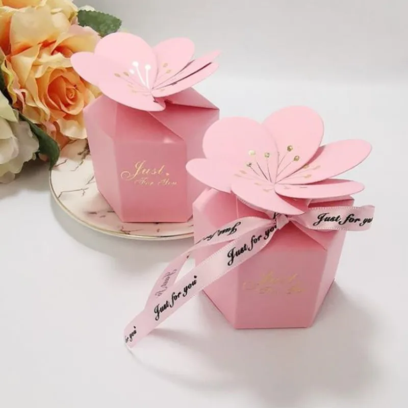 Pink Petal Chocolate Candy Boxes Cardboard Box Wedding Card Box Decoration Paper Gift Box Packaging Event Party Supplies