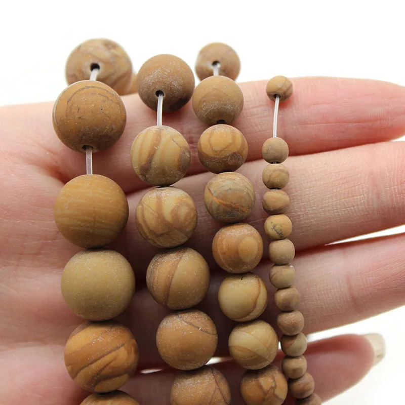 Wholesale Natural Stone Beads Matte Brown Wood Grain Loose Beads for Needlework Jewelry Making 4 6 8 10 12 mm DIY Bracelet