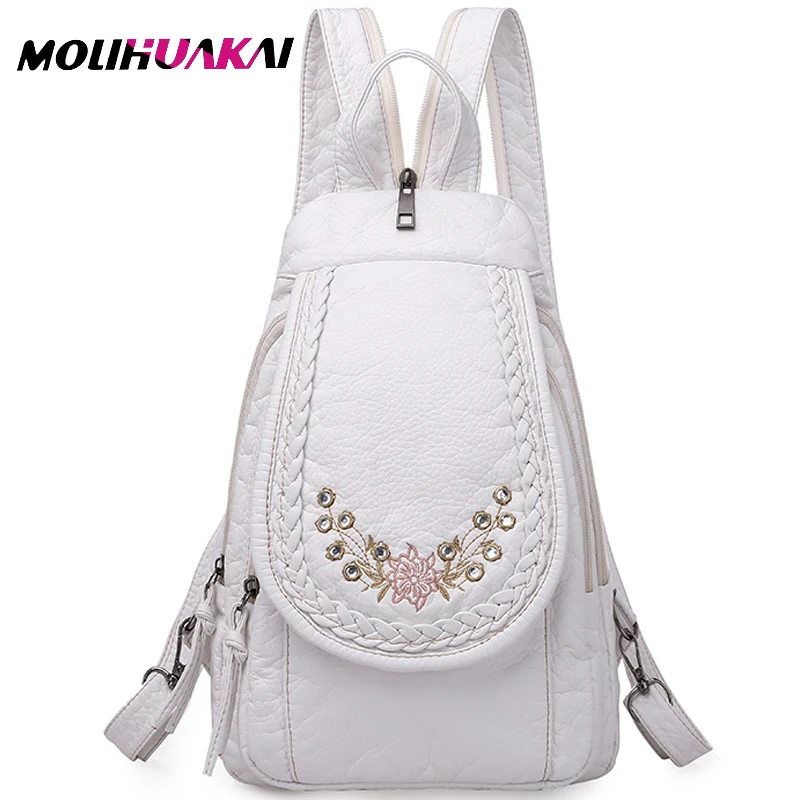 2024 New Women Backpack Designer Embroidered High Quality Leather Women Fashion Embroidery Bag Large Capacity Travel Backpacks