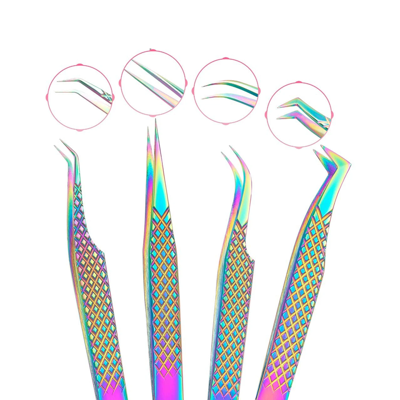 New Stainless Steel Eyelash Extension Tweezers Straight Curved Volume Tweezers Multi-color Rainbow Lash Clips Eye Makeup Tools