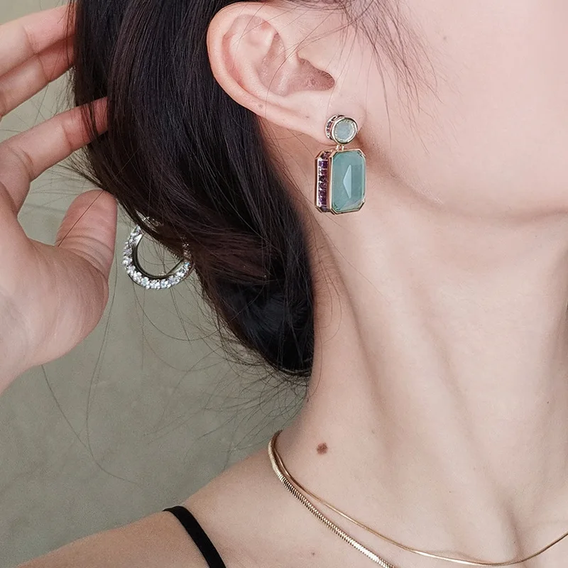 FXLRY High Quality Green Cubic Zirconia Luxury Simple Wedding Luxury Earring For Women Wedding Jewelry