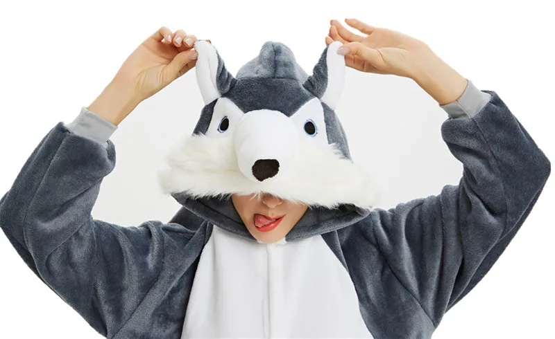 Siberian Husky Adult's Animal Kigurumi Women's Men's Cosplay Costume Onesies Pajamas Halloween Carnival New Year Party Clothing