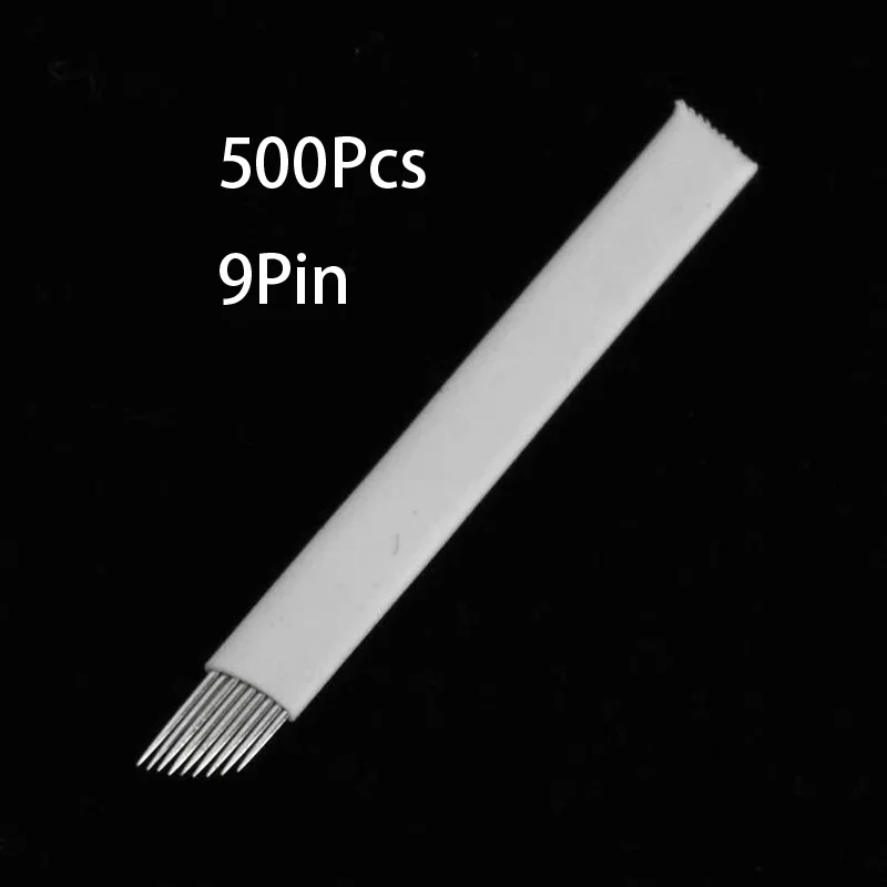 

500PCS Tattoo Needles Agulhas Tebori White 0.20 mm 9 Pins Microblading 9 Flex Blades for Permanent Make Up Manual Eyebrow Pen