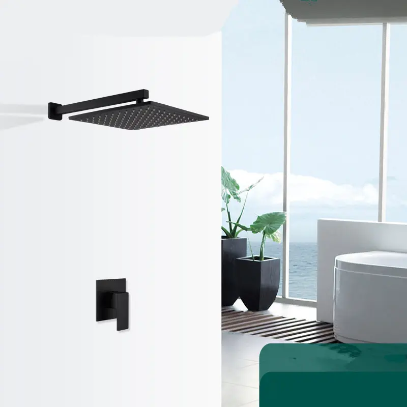 Brass Shower Faucet In wall Black Shower Tap Hot and Cold with Handheld Shower head Simple Style