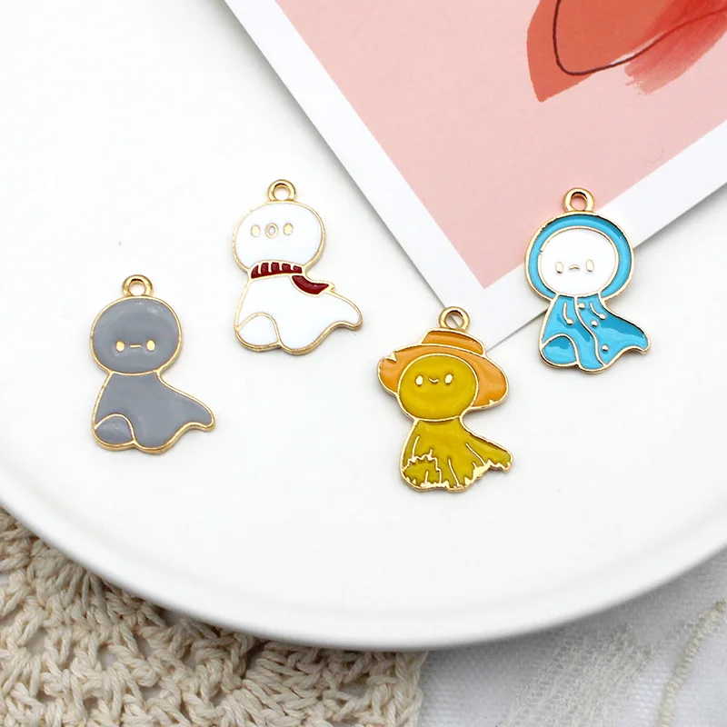 10pcs Sunny Doll Alloy Enamel Charm Japanese-style Cartoon Cute Pendant Handmade Craft DIY Jewelry Decoration Making