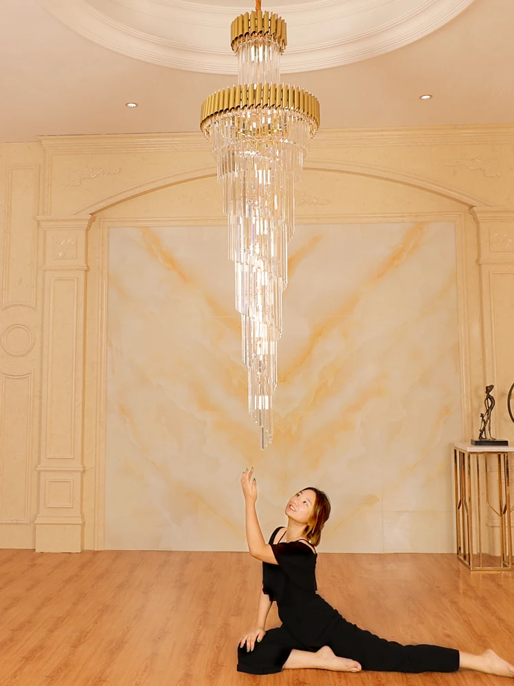 

Long crystal chandeliers Lights Fixture Black Gold Modern Crystal Chandelier LED Light Stairway Hanging Lamp Dia100cm/80cm/60cm