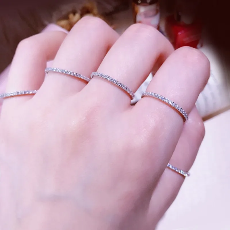 Eternity Pave Diamond cz Ring Real 925 sterling silver Jewelry Engagement Wedding band Rings for Women Bridal Charm Party Bijou