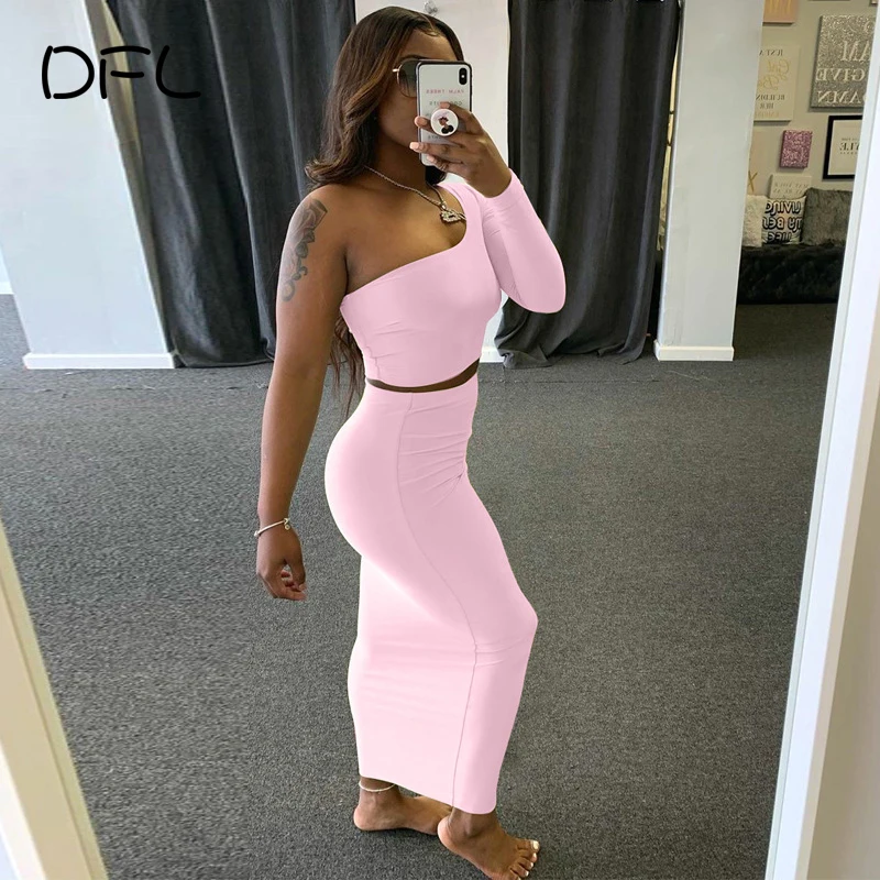 DFLlifes Sexy Two-Piece Outfits Fall Clothes For Women Matching Sets Clubwear Fashion Solid Long Slessve Matching Set 2021 New