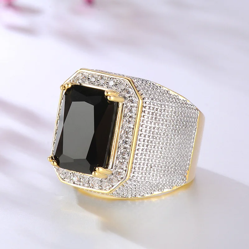 Sapphire Gem Gold Ring for Men Women Vintage Cool Punk Rings for Male Jewelry Accessories for Nightclubs Bars 18K Gold Jewelry