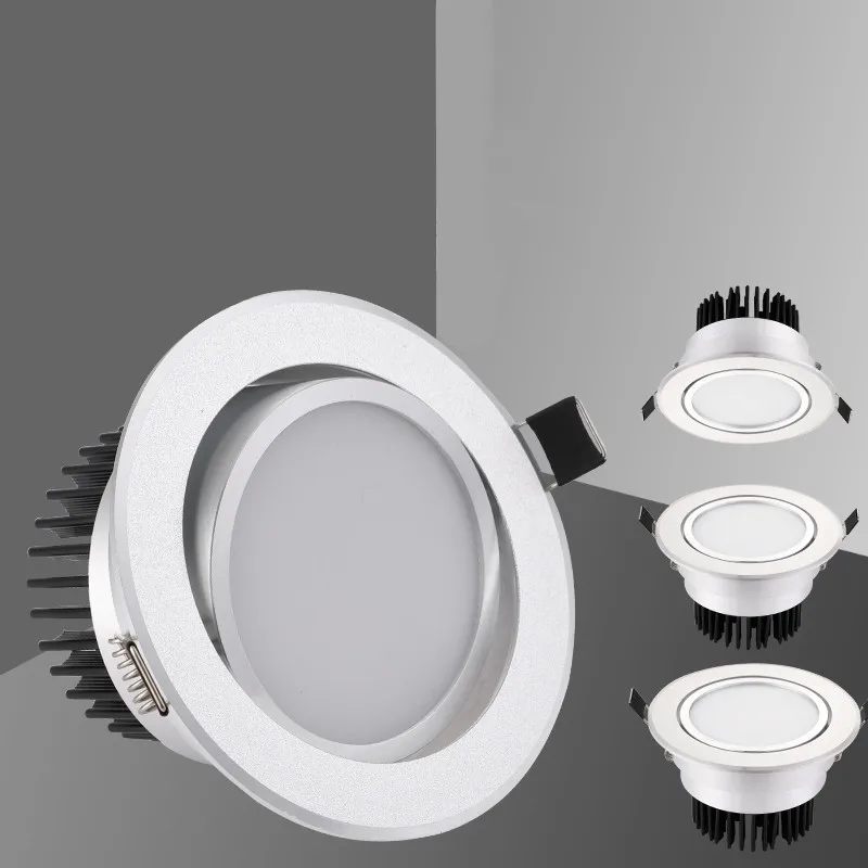 Silver Dimmable Recessed LED Spot Light COB 3W / 5W / 7W / W 12W 15W Recessed LED Ceiling Spot Light 3000K 4000K 6000K AC90-265V