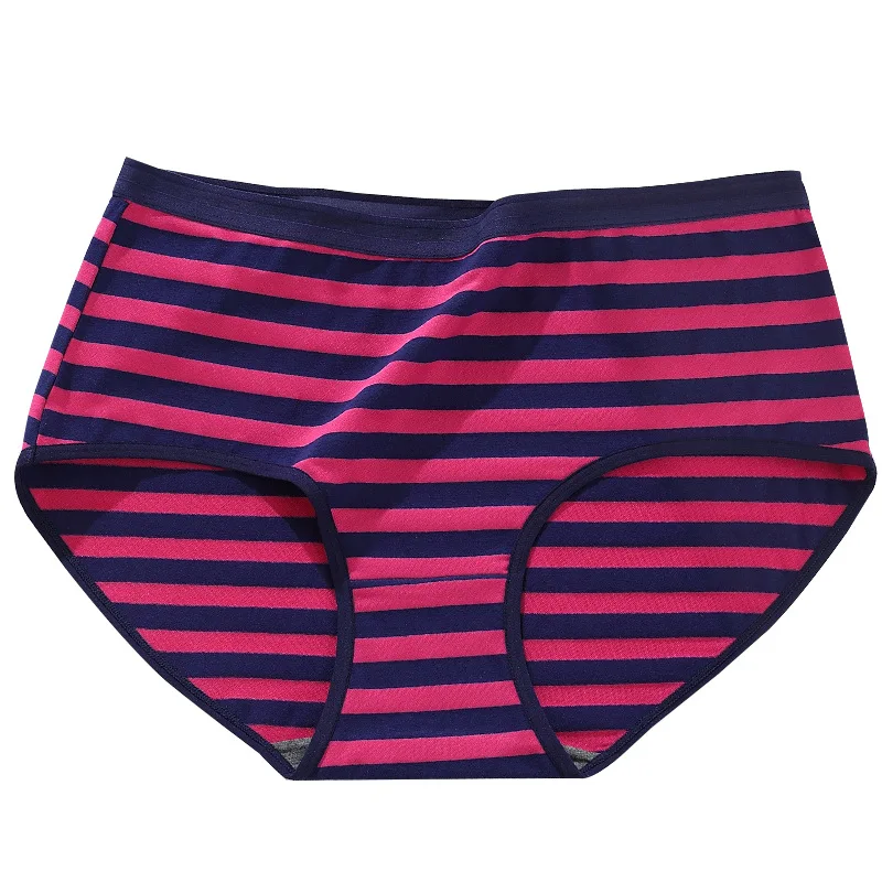 Women\'s Cotton Underwear Sexy Striped Panties Plus Size Fashion Comfort Briefs High Waist Seamless Underpants Female Lingerie