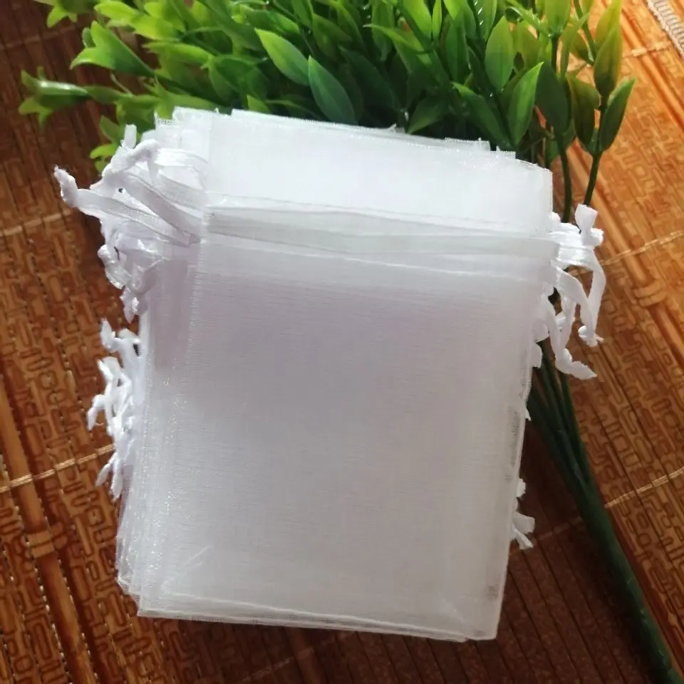 100 pcs/Lot White Organza Drawstrings Bags 7x9 9x12 10x15 13x18 15x20 20x30 30x40 35x50 cm Jewelry Gift Package Bags Yarn Pouch