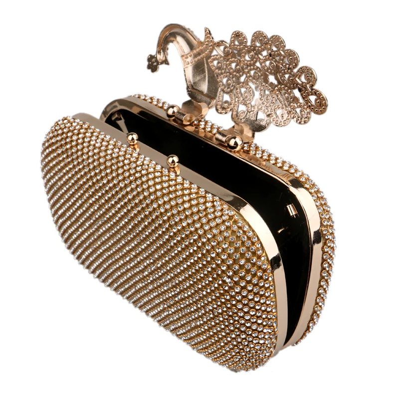 Bolso de noche de cristal de pavo real para mujer, bolso de mano con cadena y diamantes de imitación, MINI soporte para fiesta