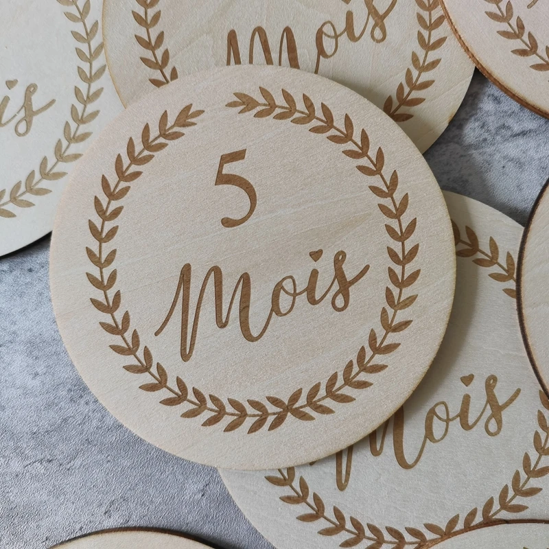 12 months French monthly photo birth list newborn Photo Prop Wooden Birth Announcement Keepsake