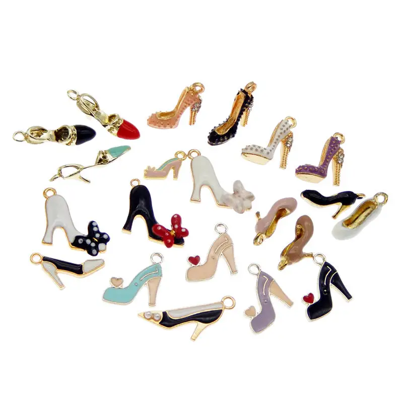 Julie Wang 20PCS Enamel High Heel Charms Mixed Women Shoes Alloy Necklace Bracelet Jewelry Making Accessory